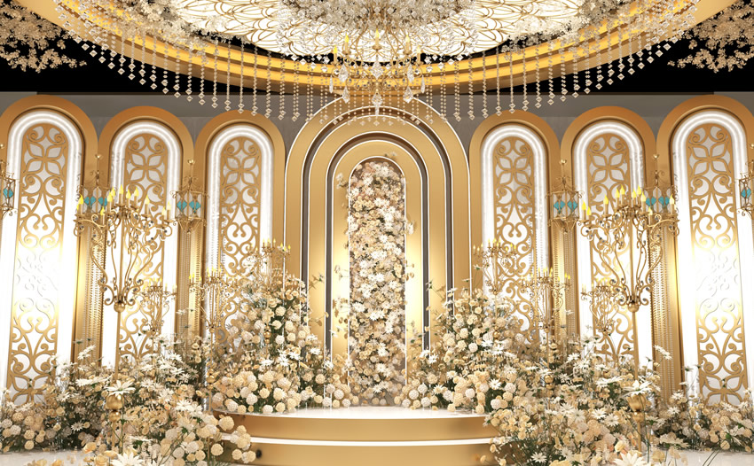 吉木萨尔香槟色调婚礼堂效果展示